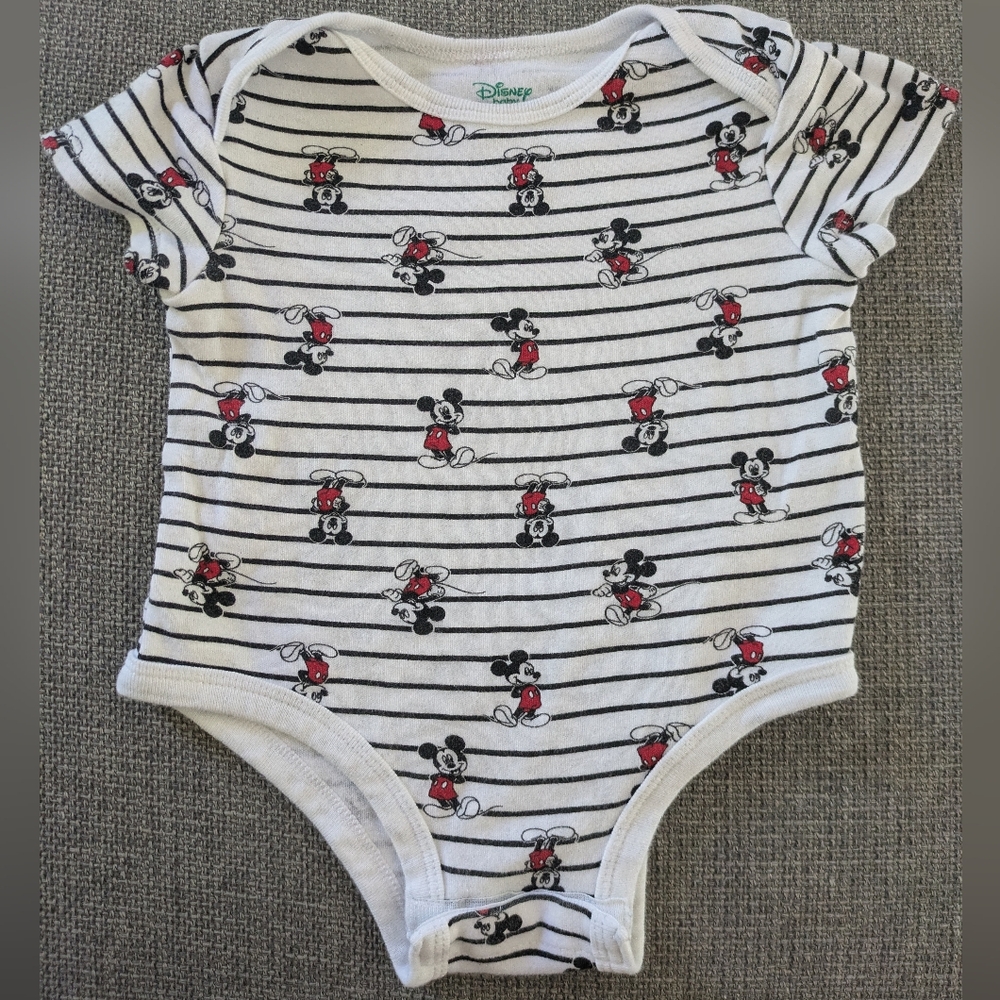 Disney Mickey Mouse Striped Baby Onesie - Black, White, and Red